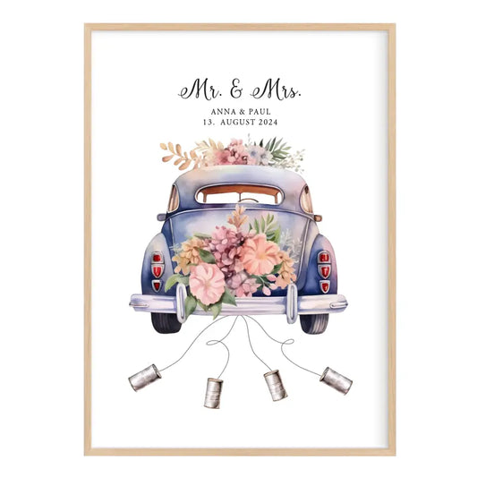 Personalisiertes Poster mit Auto Just Married Geldgeschenk Hochzeit