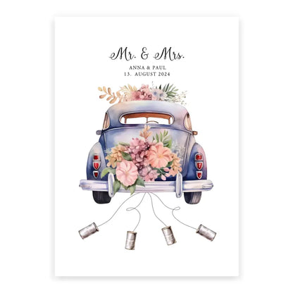 Personalisiertes Poster mit Auto Just Married Geldgeschenk Hochzeit