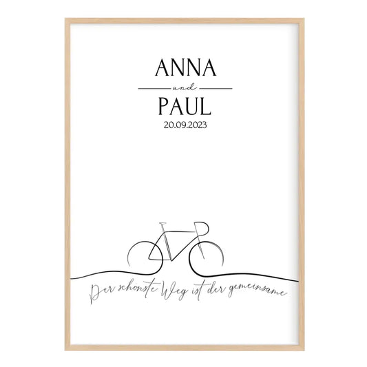 Hochzeit Geschenk personalisiertes Fahrrad Poster A4 A3 A2