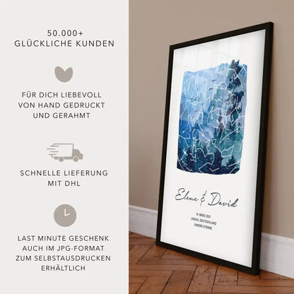 Unsere Sterne - Poster -  Personalisierte Sternkarte in Aquarell, Wald