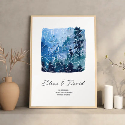 Unsere Sterne - Poster -  Personalisierte Sternkarte in Aquarell, Wald