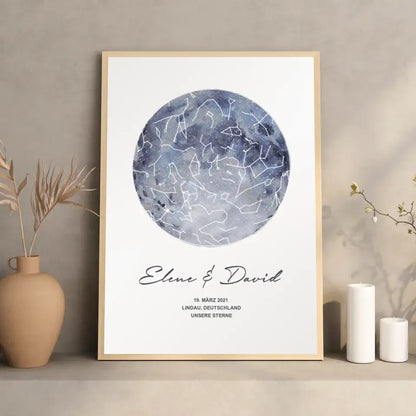 Unsere Sterne - Poster - Personalisierte Sternkarte in Aquarell, Mond