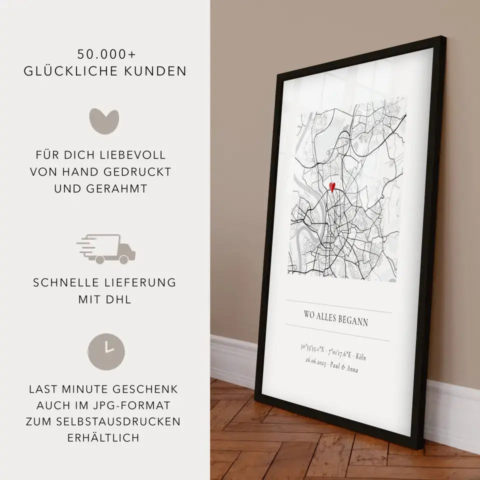 Wo alles begann Poster Hochzeitsgeschenk Stadtplan