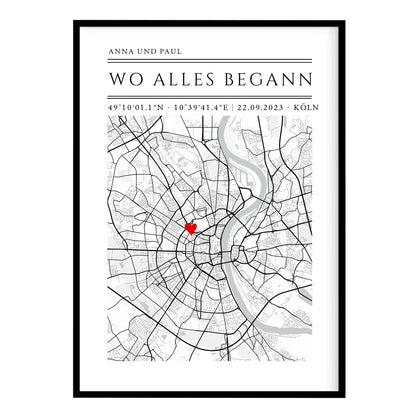 "Wo alles begann" Personalisierte Stadtkarte Hochzeitsgeschenk