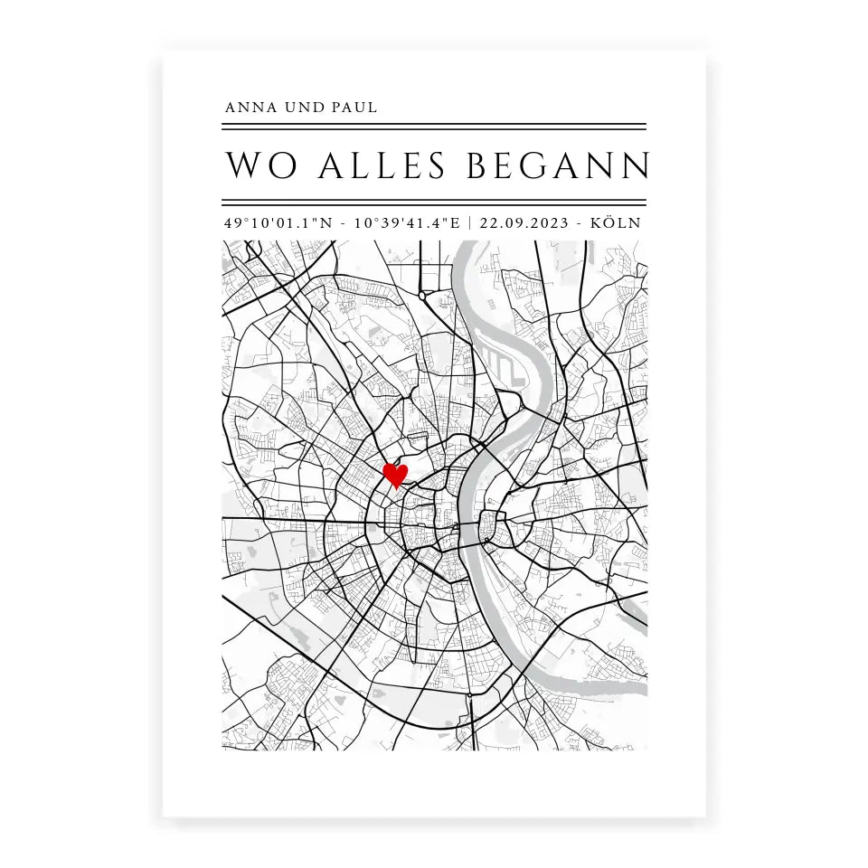 "Wo alles begann" Personalisierte Stadtkarte Hochzeitsgeschenk