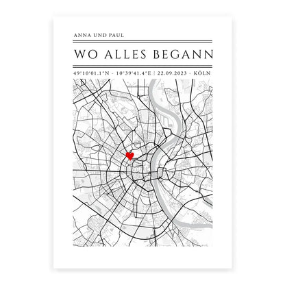 "Wo alles begann" Personalisierte Stadtkarte Hochzeitsgeschenk