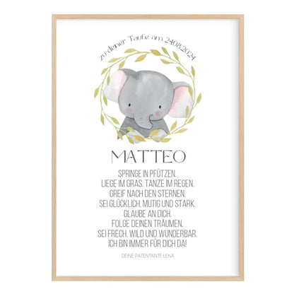 Taufspruch Bild Patenkind Geschenk Elefant
