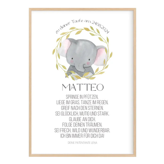 Taufspruch Bild Patenkind Geschenk Elefant