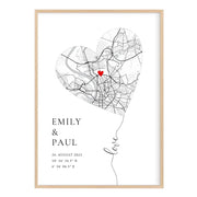 Personalisierte Stadtkarte Love Herz Poster