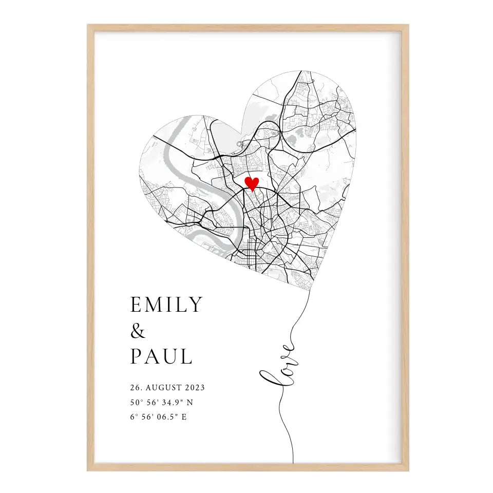 Personalisierte Stadtkarte Love Herz Poster