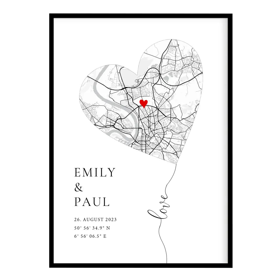 Personalisierte Stadtkarte Love Herz Poster