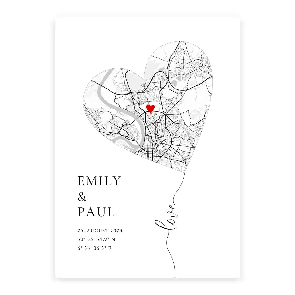 Personalisierte Stadtkarte Love Herz Poster