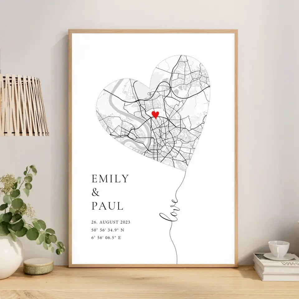 Personalisierte Stadtkarte Love Herz Poster