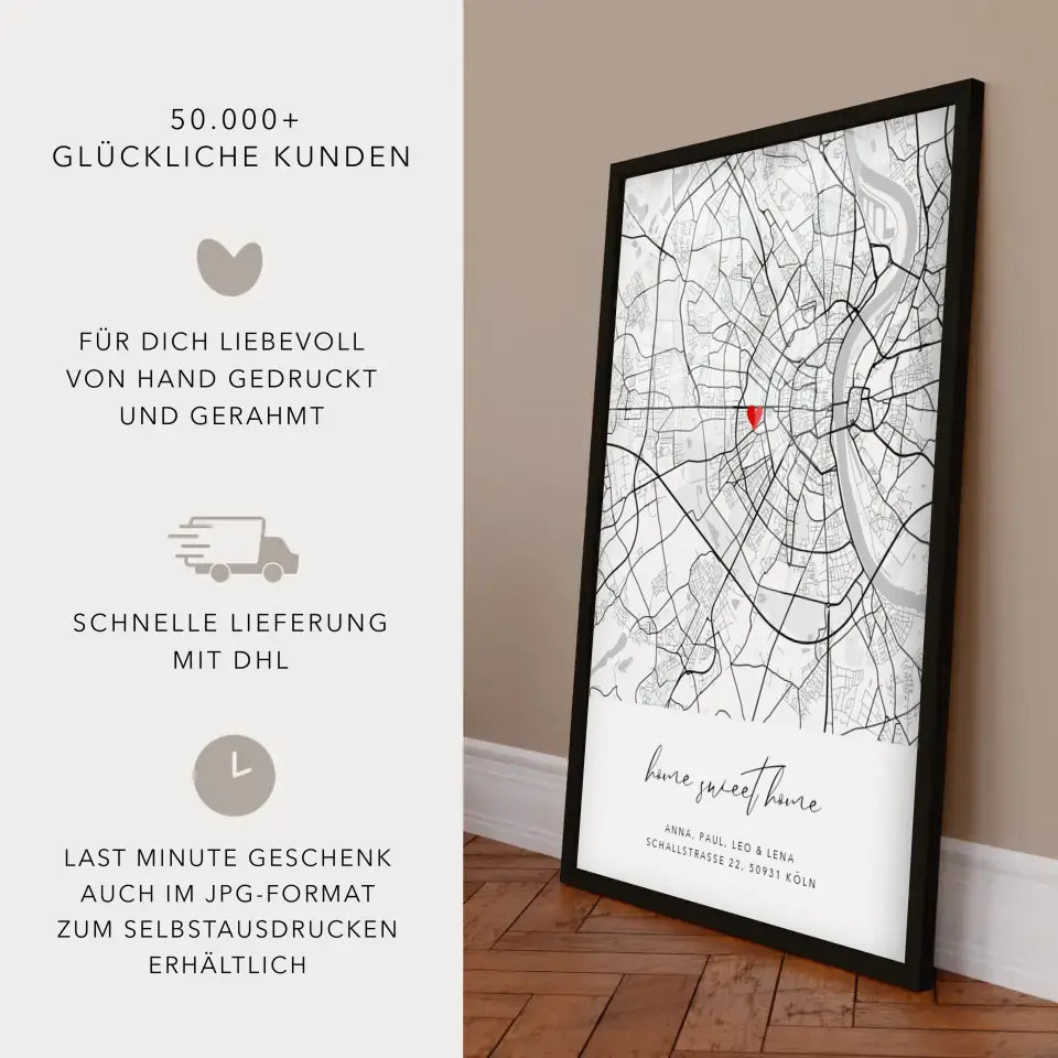 Home sweet home Poster - Personalisierte Stadtkarte