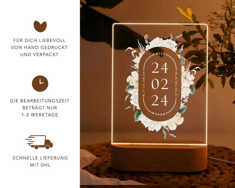 Hochzeitsgeschenk personalisiert Nachtlampe mit Hochzeitsdatum