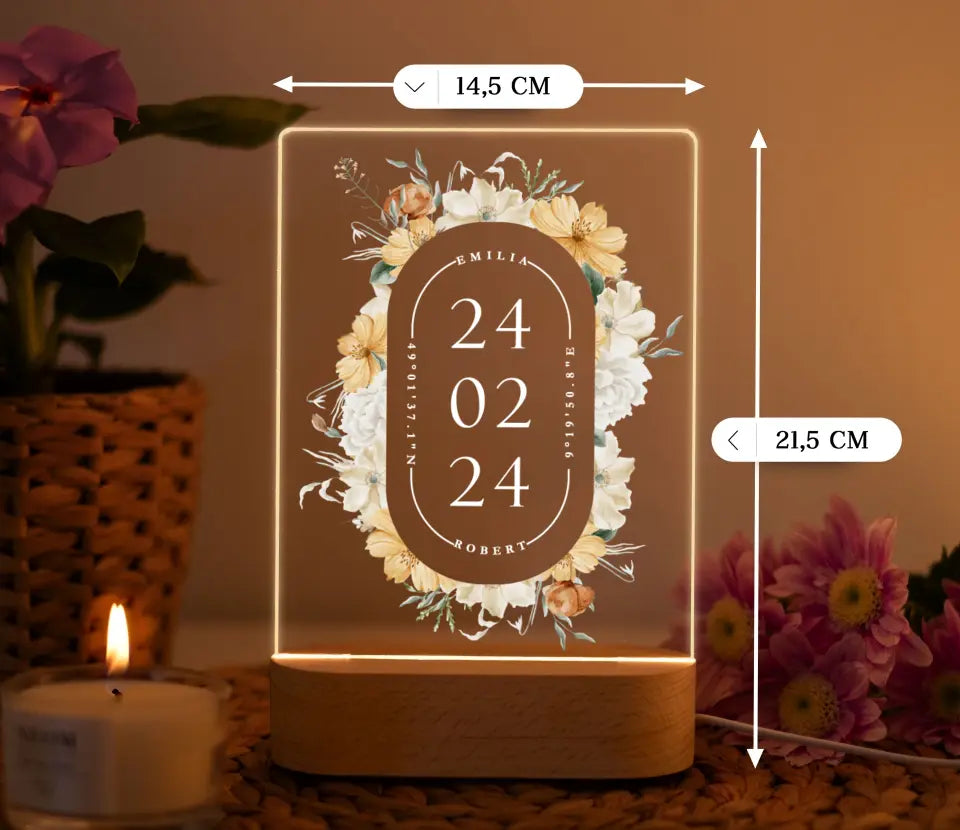 Geschenk zur Hochzeit personalisiert Nachtlampe mit Datum