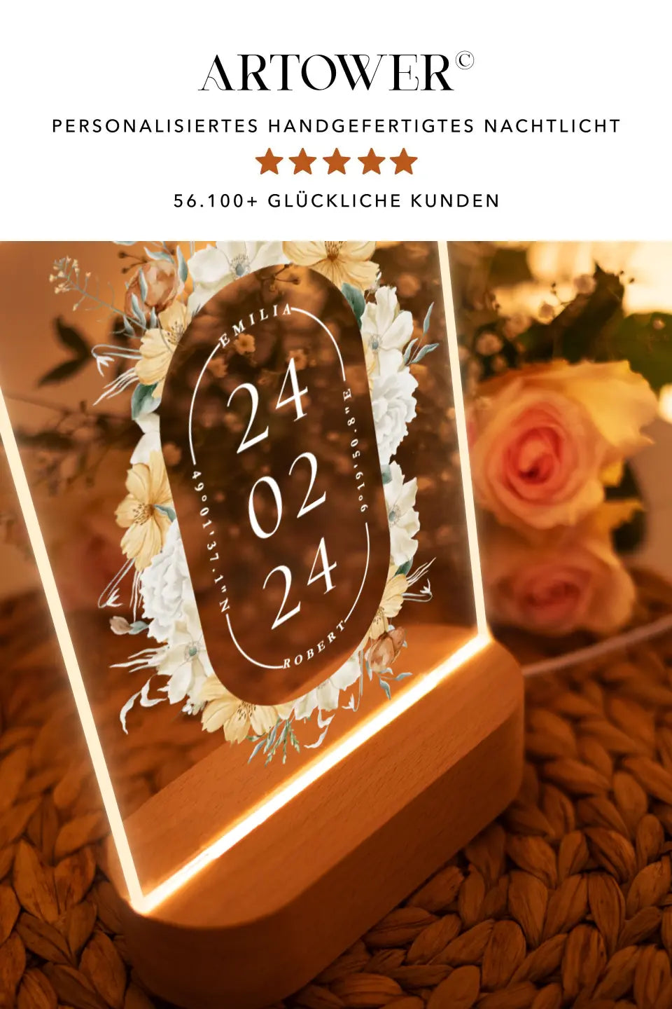 Geschenk zur Hochzeit personalisiert Nachtlampe mit Datum