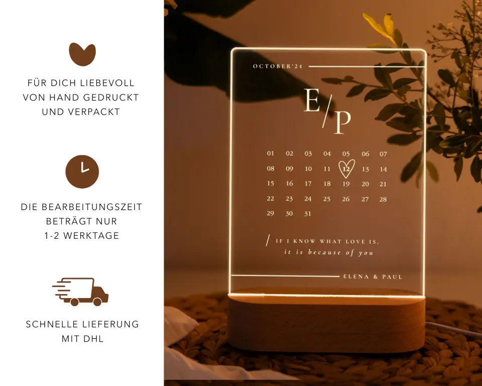 Individuelles Jahrestagsgeschenk Kalender LED Lampe