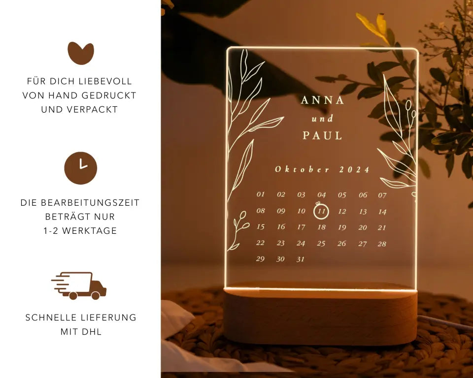 Geschenk mit Datum Nachtlicht mit Kalender