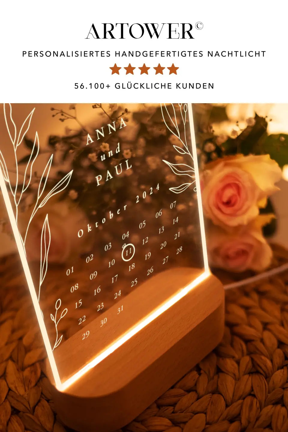 Geschenk mit Datum Nachtlicht mit Kalender