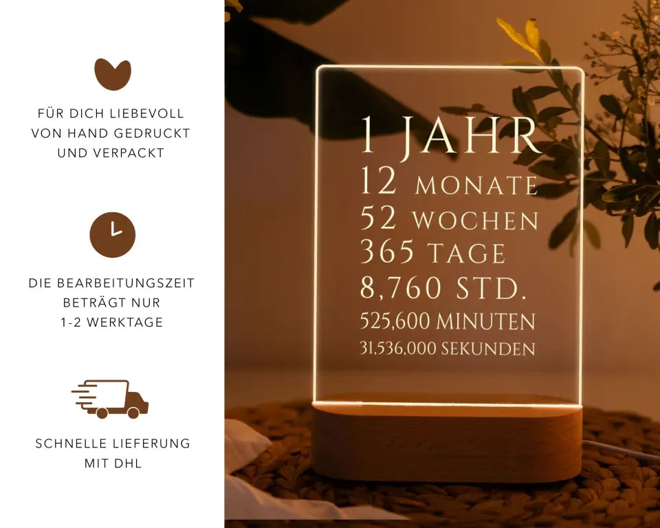 Nachtlicht personalisiert 1 Jahrestag Geschenk