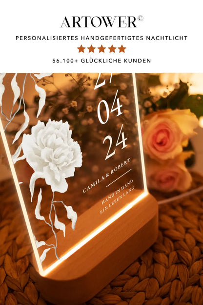 Nachtlicht Geschenk zur Hochzeit mit Datum Weiß