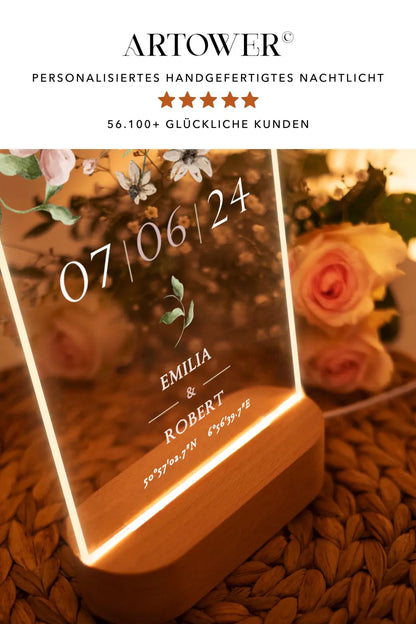 Nachtlicht personalisiert mit Namen und Datum Blumen Motive