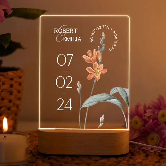 LED Lampe mit Datum und Namen Geschenk zur Hochzeit personalisiert