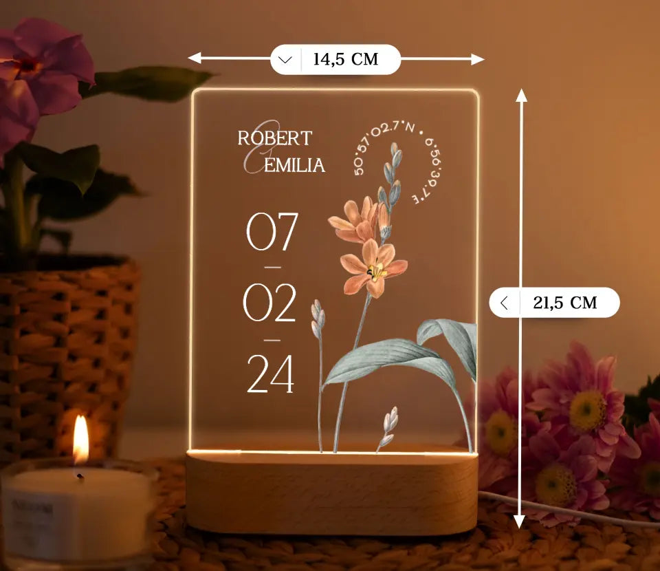 LED Lampe mit Datum und Namen Geschenk zur Hochzeit personalisiert