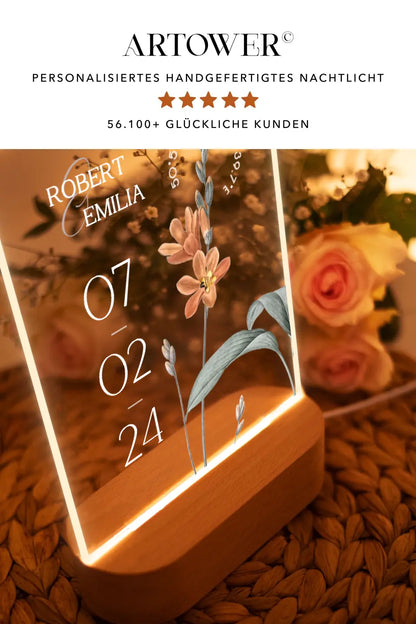 LED Lampe mit Datum und Namen Geschenk zur Hochzeit personalisiert