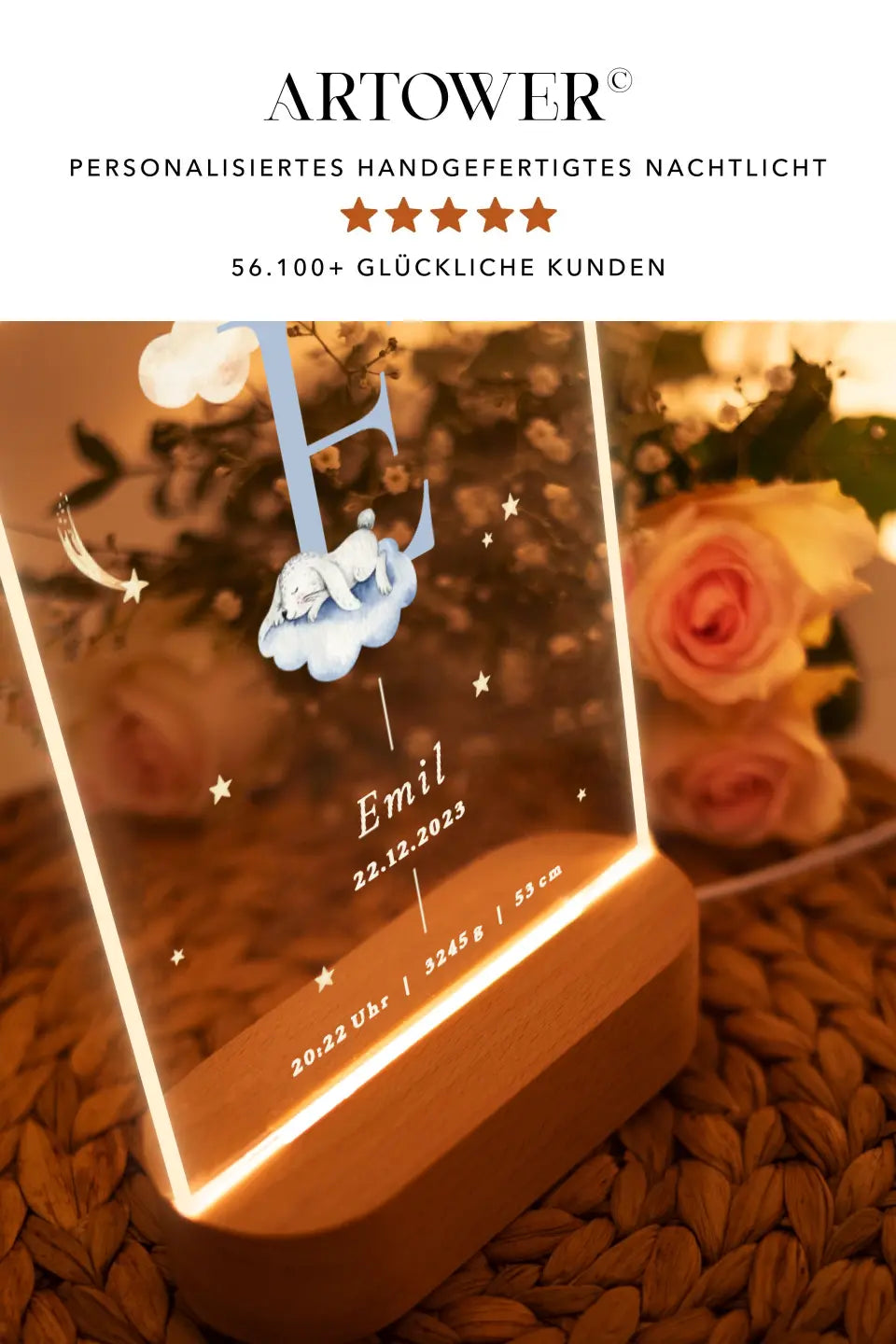 Nachtlicht Tiere Geschenk zur Geburt Geburtsdaten Name