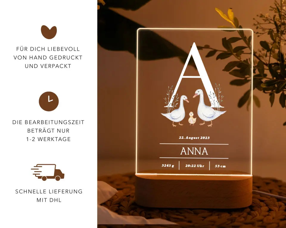 Nachtlicht personalisiert Geschenk zur Geburt Aquarell