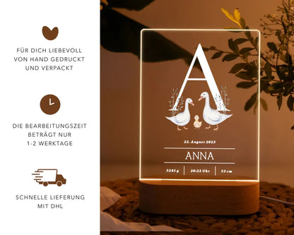 Nachtlicht personalisiert Geschenk zur Geburt Aquarell