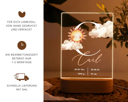 Nachtlicht personalisiert Geschenk zur Geburt Aquarell Beige