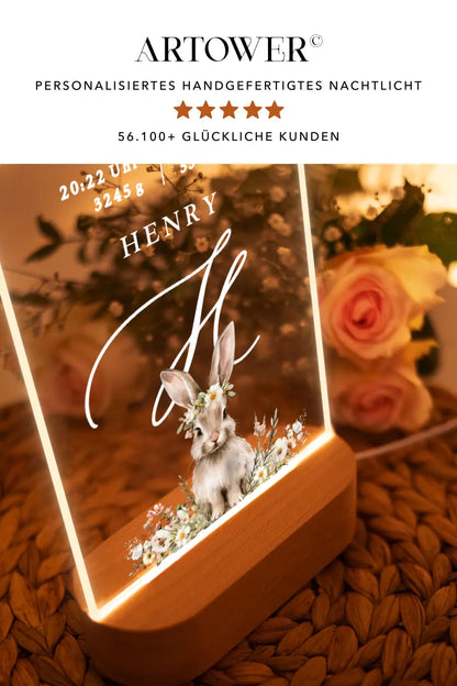 Nachtlicht personalisiertes Geburtsgeschenk Aquarell Tier Blumen