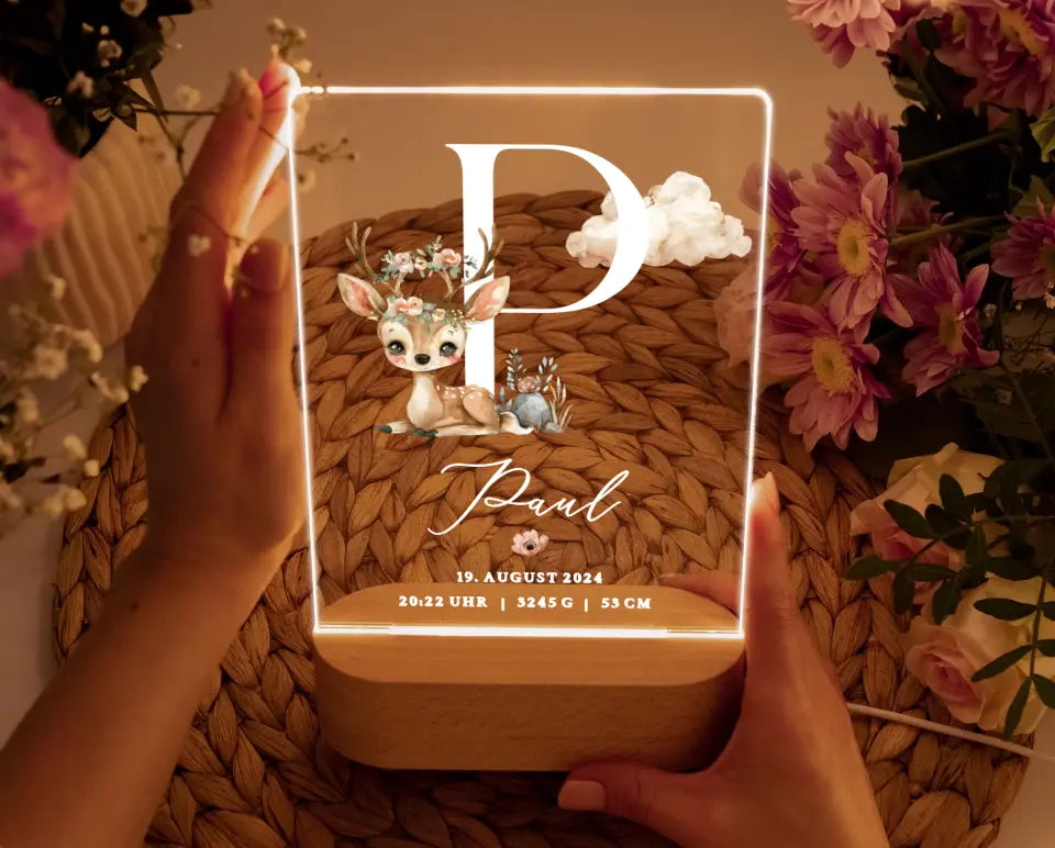 Nachtlicht personalisiert Geburtsgeschenk Baby Aquarell Waldtiere