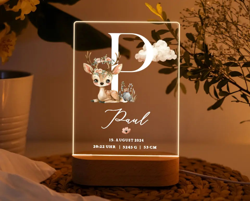 Nachtlicht personalisiert Geburtsgeschenk Baby Aquarell Waldtiere