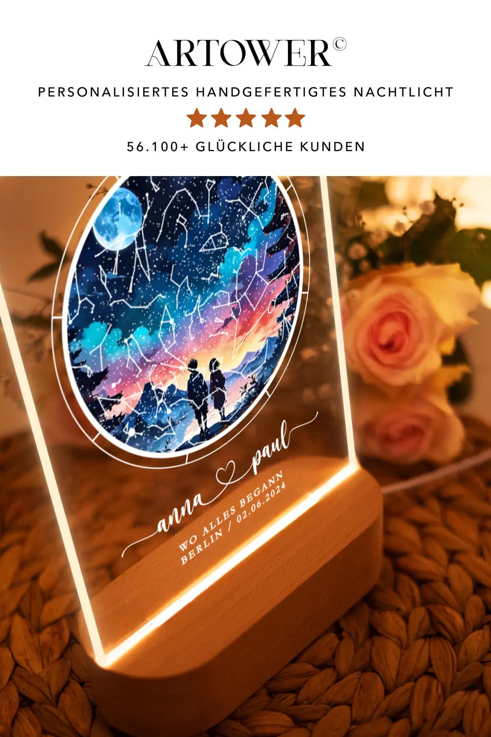 Nachtlicht Acryl Geschenk zum Jahrestag Sternenhimmel