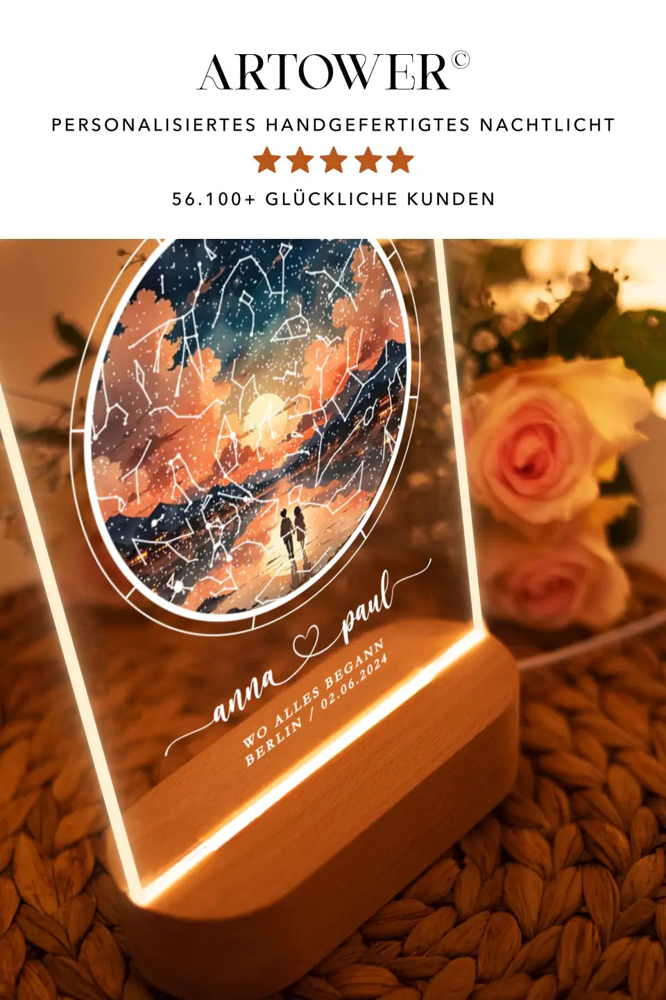 Sternenkarte auf Nachtlicht Jahrestag Geschenk Sternenhimmel