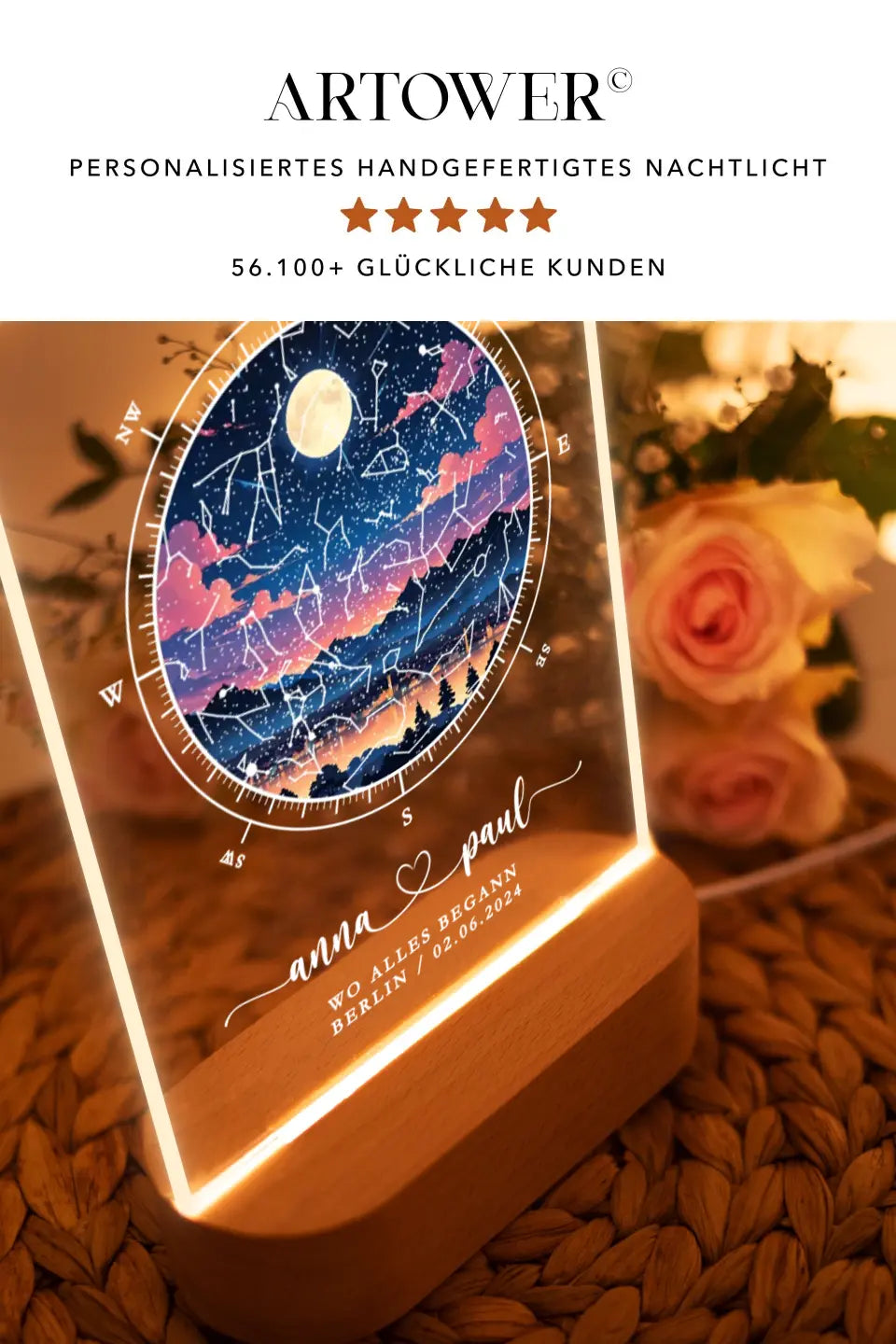 Personalisierte Sternenkarte Geschenk für Paare Hochzeit Nachtlicht