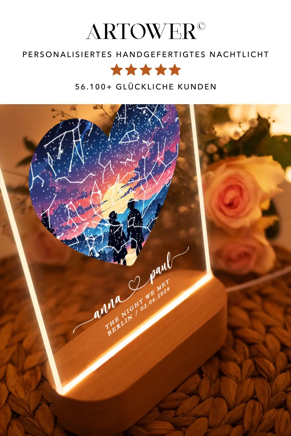 Hochzeitsgeschenk Sternenkarte Herz Nachtlicht