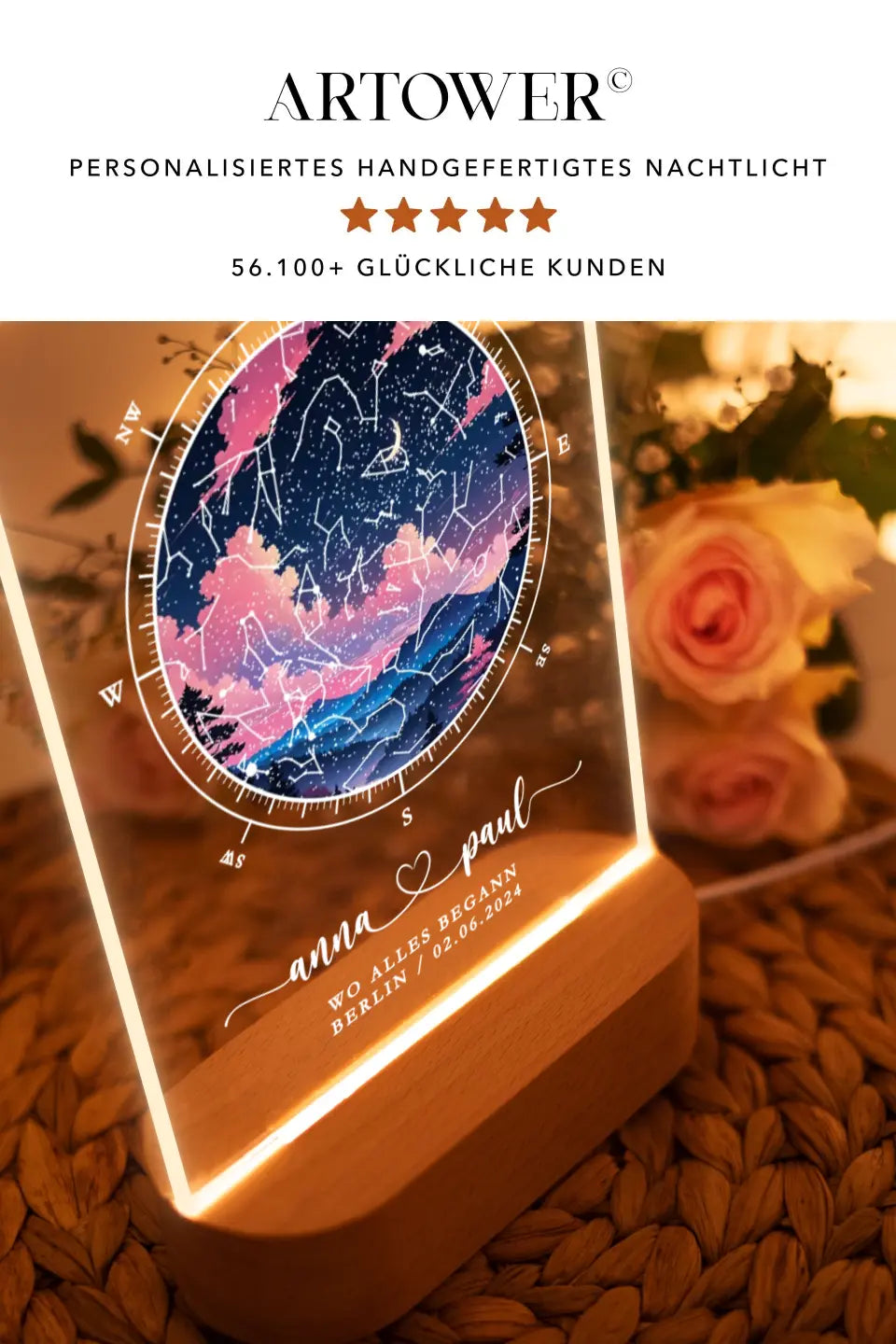 Sternenkarte Geschenk zur Hochzeit Nachtlicht