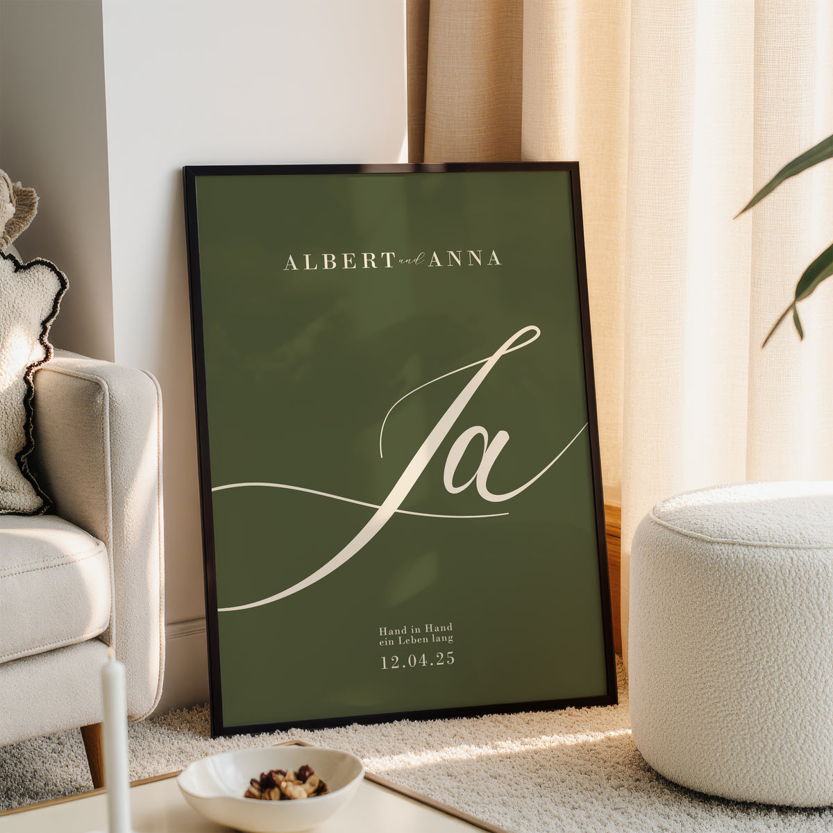 Personalisiertes Hochzeitsposter mit Namen & Datum – „Ja“ Poster als Hochzeitsgeschenk für das Brautpaar