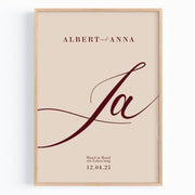 Personalisiertes Hochzeitsposter mit Namen & Datum – „Ja“ Poster als Hochzeitsgeschenk für das Brautpaar
