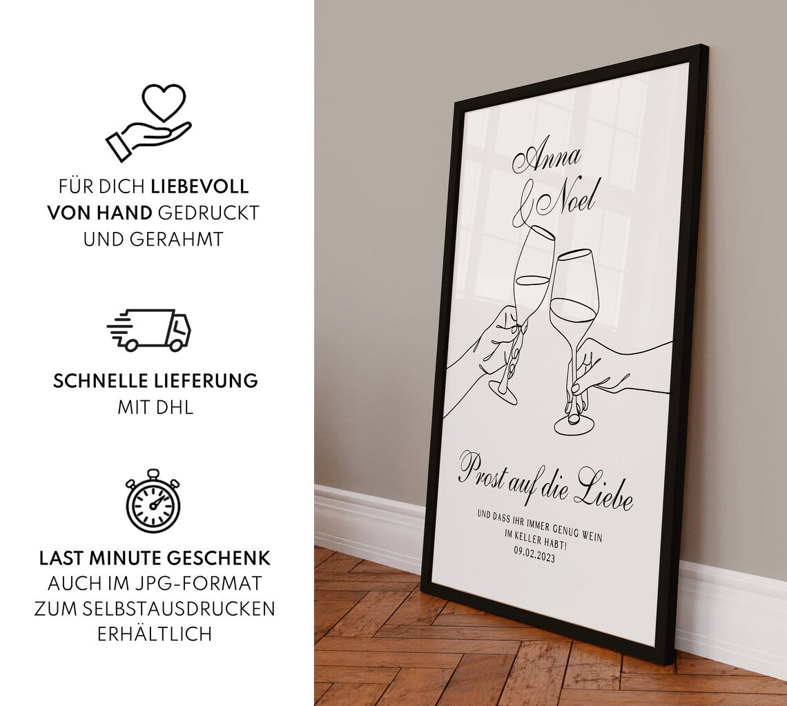 Hochzeit Geschenk – Wein Bild für Brautpaar