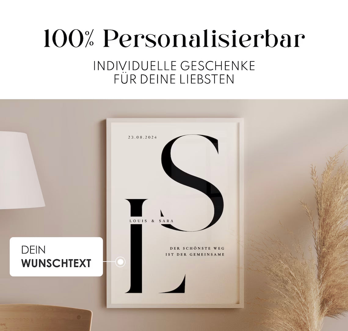 Hochzeitsgeschenk - Monogramm mit Namen für Brautpaar