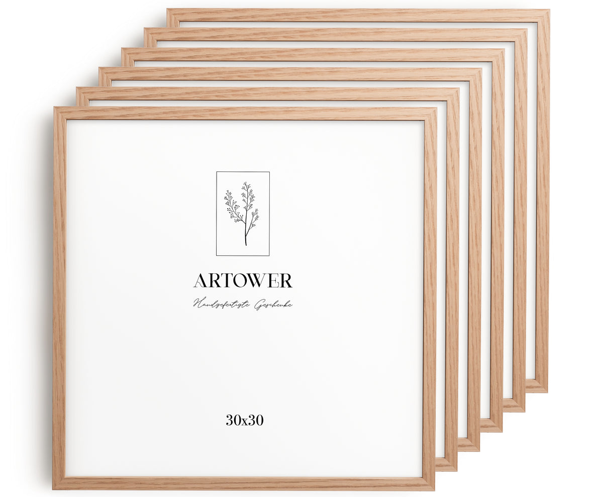 6 Bilderrahmen Holz Natur Eiche, Format 30 x 30 cm – Artower 6er Set