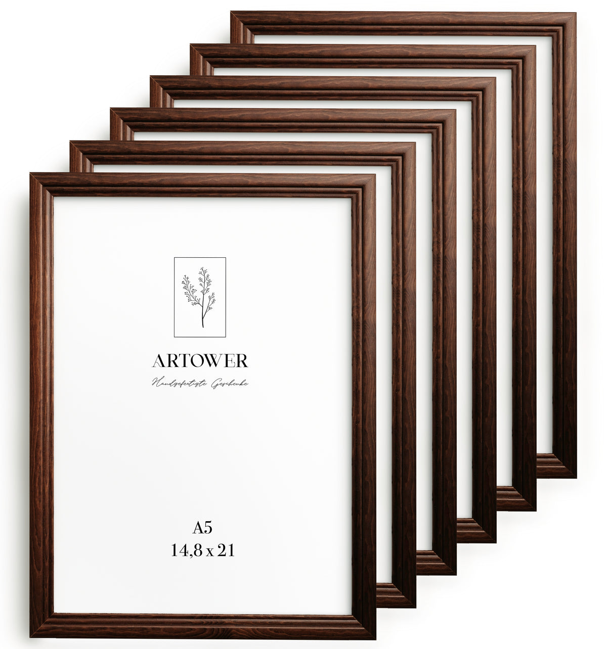 6 Bilderrahmen Vintage Braun, Format A5 (15 x 21 cm) – Artower 6er Set