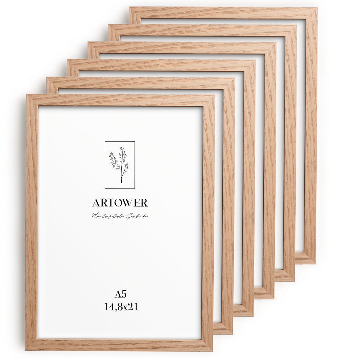6 Bilderrahmen Holz Natur Eiche, Format A5 (15 x 21 cm) – Artower 6er Set