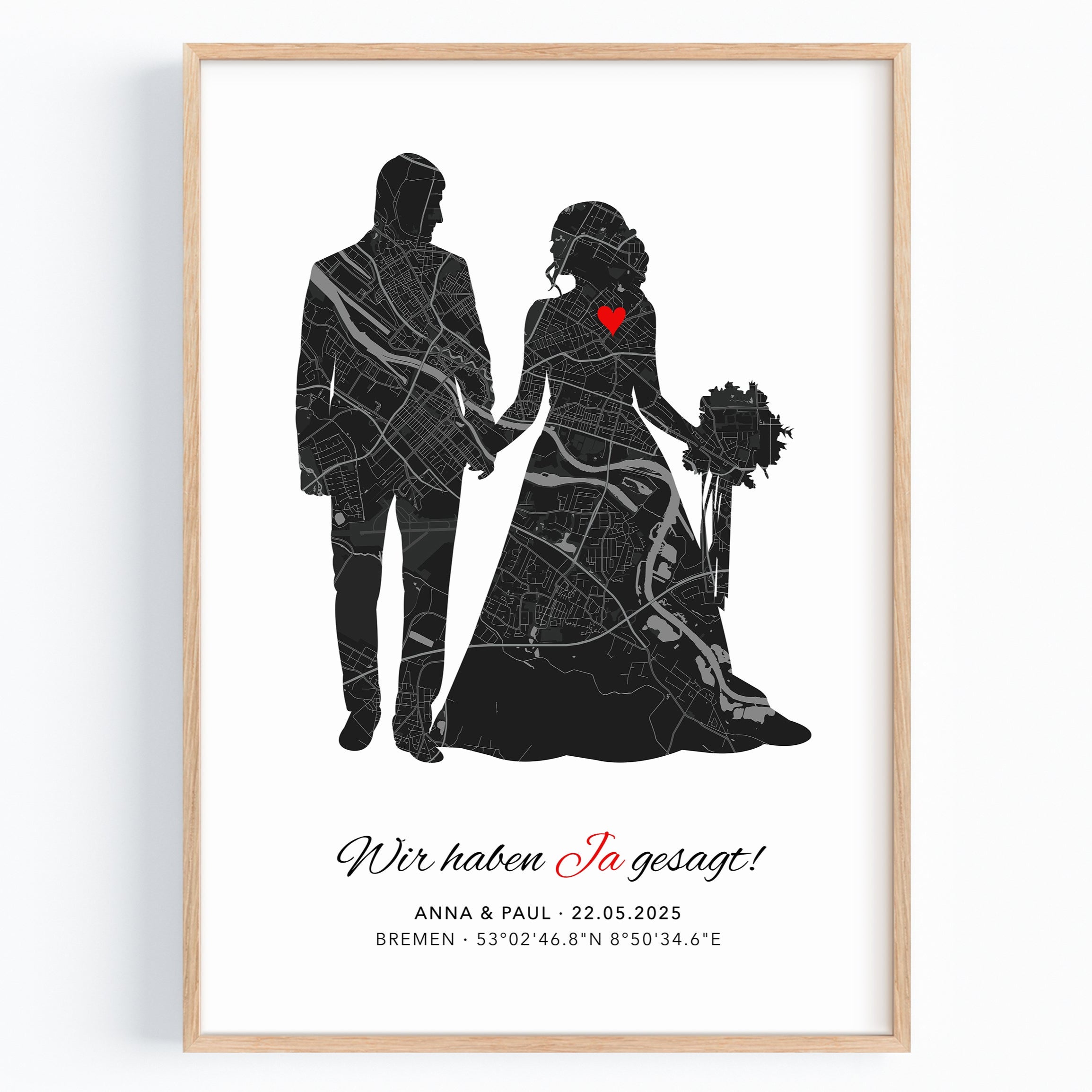 Hochzeitsposter „Wir haben ja gesagt“ mit Karte - Romantisches Geschenk